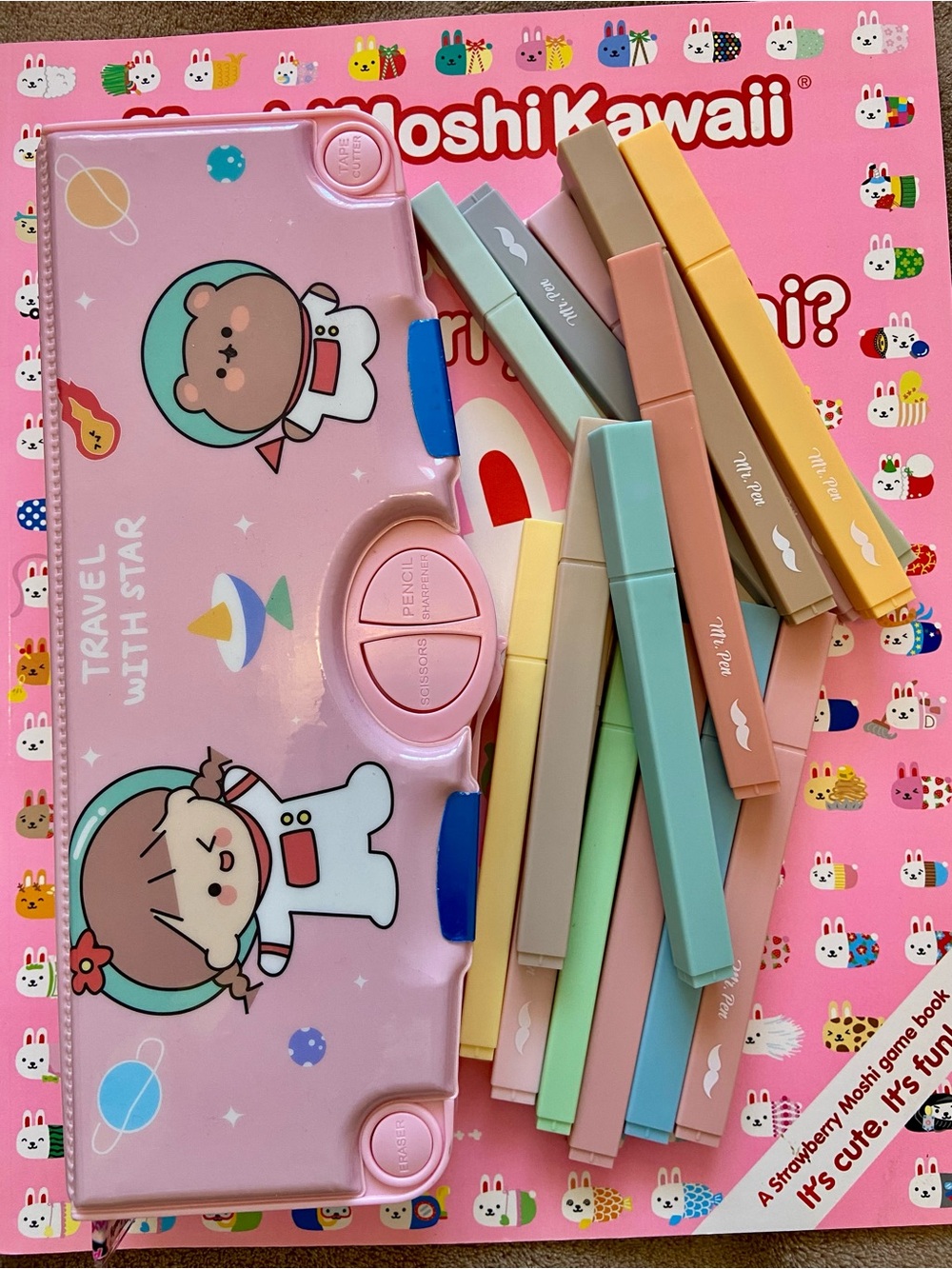 Multi function purpose kawaii pencil holder NEW w/15 no bleed highlighters